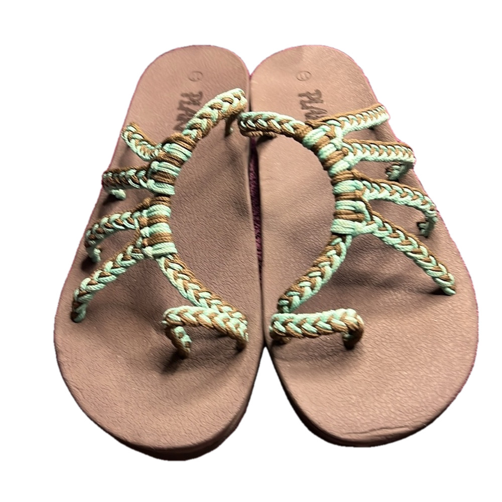 Planka Sandals, SZ 11, Turquoise/Dk Brown color, Like New (T4)